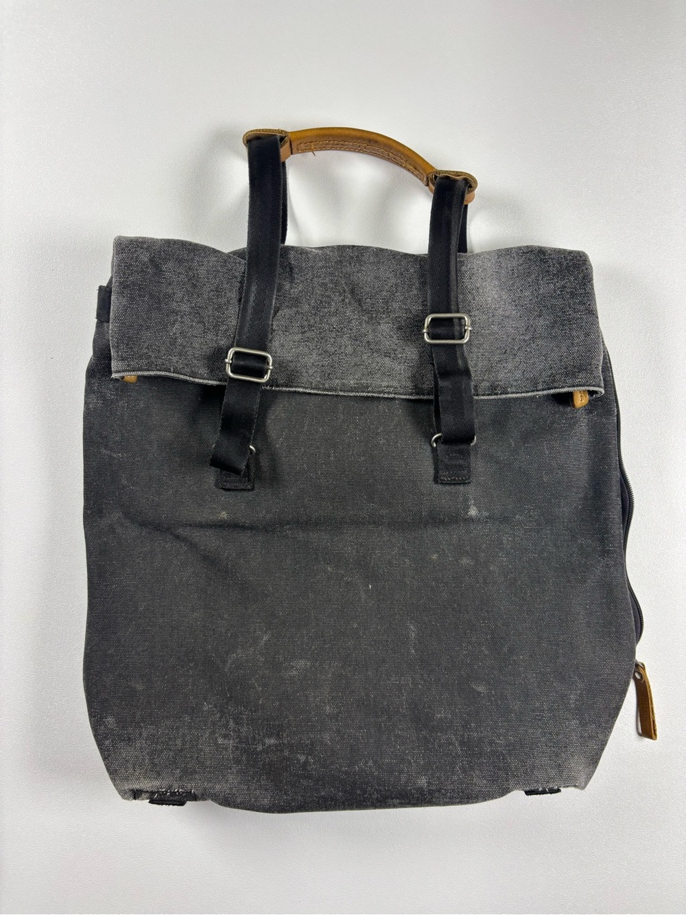 QWSTION Gray Waxed Canvas Roll-Top Side Access Men's Bag